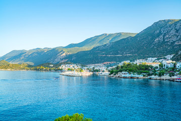 resort town Kas in Turkey in the morning. Kas is diving, yachting and tourist town in district of Antalya Province, Turkey.