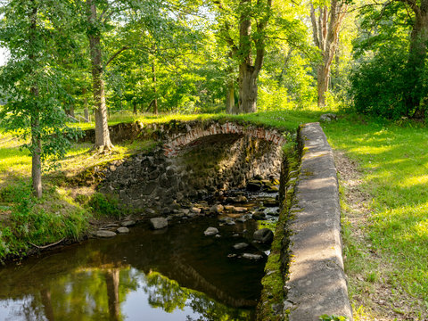 beautiful stone bridge over the river Kuja, beautiful morning light, deep shadows