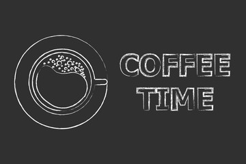 A cup of coffee and an inscription about her white are depicted on a black background.