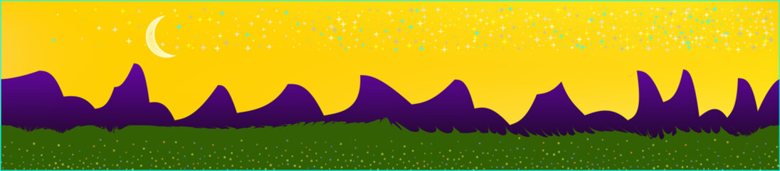 Yellow sky, and mountains landscape. 