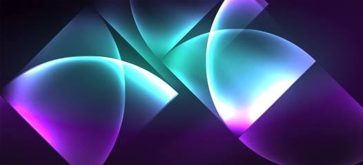 Neon glowing techno lines, hi-tech futuristic abstract background. Template with abstract shapes in dark space
