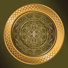 Golden ornate decorative emblem