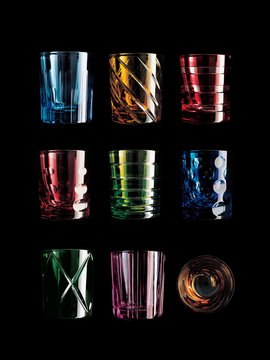 Colored glasses on a black background collage.