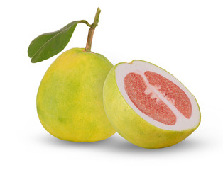 half pomelo fruit on white background