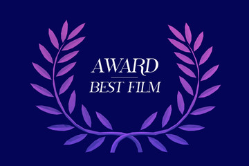 Cool Film Award Sign Laurel Wreath on Isolated Background. Gradient Low Poly Vector 3D Rendering