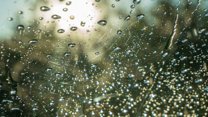 water drops on glass close up