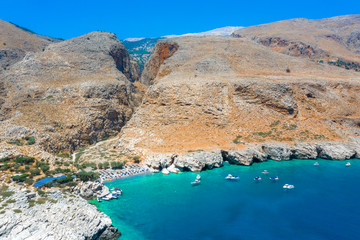 Fototapeta na wymiar Marmara beach at the end of Aradena gorge and coastline alongside e4 trail at south-west coast of Crete island, Greece
