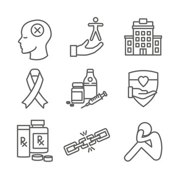 Drug & Alcohol Dependency Icon Set - Support, Recovery, And Treatment