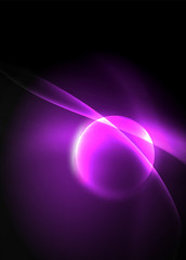 Dark space with shiny neon light motion waves. Abstract concept graphic element. Vector neon background. Technology background