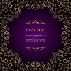 Luxury background with golden ornamental frame for greeting card, invitation or announcement
