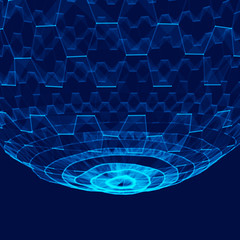 Multilayer sphere of honeycombs. Futuristic blue hexagon background. Futuristic honeycomb concept. Pattern for wallpaper design.Big data digital background.