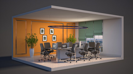 Office interior in a box. 3D illustration