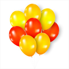 red, orange and yellow balloons isolated on white background as celebrate and party concept. vector illustration.
