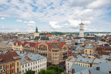 Fototapeta na wymiar Lviv panoramic view from Bernardine church tower