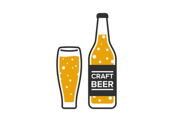 Beer vector icons set - bottle and glass.