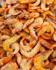 Red shrimp on the counter in the market