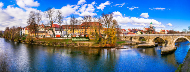 Landmarks of Germany - beautiful medieval town Regensburg in Bavaria over Danube river