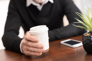 Man having coffee break
