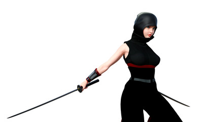 3D Rendering Female Ninja on White © photosvac