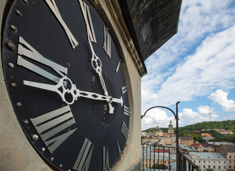 View from tower of Bernardine church on clock and Lviv panorama