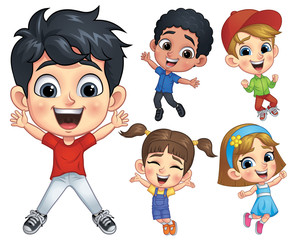 Happy Jumping Kids, Vector EPS 10
