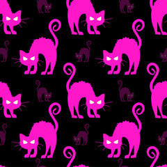 Abstract seamless halloween cat pattern for girls or boys. Creative vector pattern with cat, cloud boo, halloween. Funny halloween cat pattern for textile and fabric. Fashion style. Colorful picture.