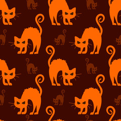 Abstract seamless halloween cat pattern for girls or boys. Creative vector pattern with cat, cloud boo, halloween. Funny halloween cat pattern for textile and fabric. Fashion style. Colorful picture.