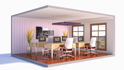 Obraz na płótnie Canvas Office interior in a box. 3D illustration