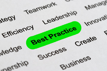 Best Practice - Project Management Buzzwords, Printed on White Paper and Highlighted