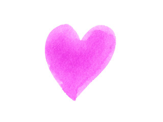 Hand painted abstract Watercolor pink brush stroke heart shape isolated on white background.