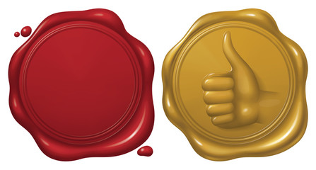 Red and Golden Wax Seal with Thumb Up Symbol, Vector EPS 10