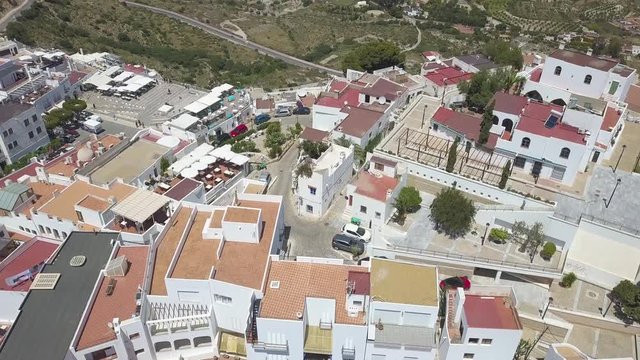 Mojacar, Spain small tourist hillside town, aerial view