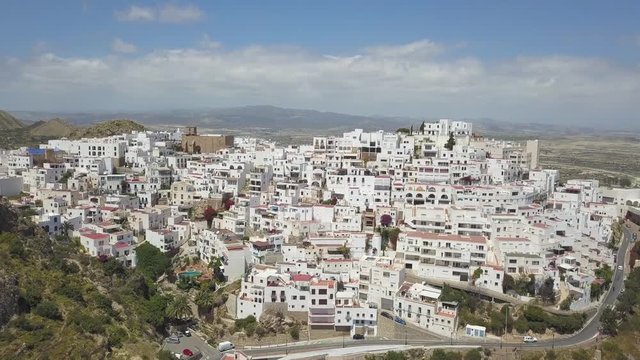 Mojacar, Spain small tourist hillside town, aerial view