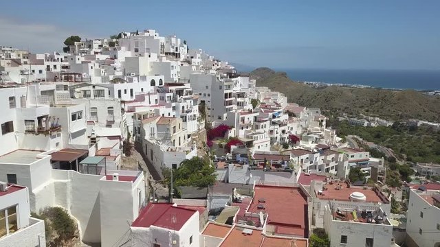 Mojacar, Spain small tourist hillside town, aerial view