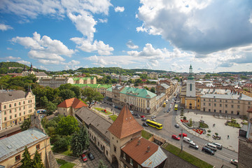Fototapeta na wymiar View from tower of Bernardine church on Lviv panorama