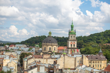 Lviv panoramic view on Dominican and Dormition church from Bernardine church tower