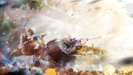 Spesial forces soldiers assault in the city