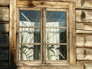 wooden window, very old wooden house, historic courtyard