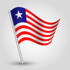 vector waving simple triangle liberian flag on slanted silver pole - symbol of liberia with metal stick