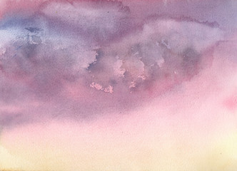 Blue sky with clouds. Abstract blue background. Watercolor illustration