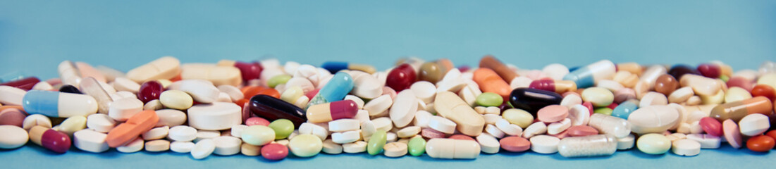 Medicine panorama header background with tablets