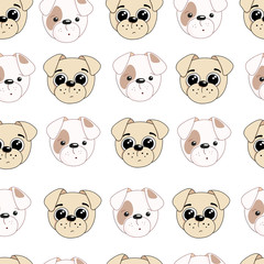Hand drawn illustration of a cute dog . Vector seamless pattern.