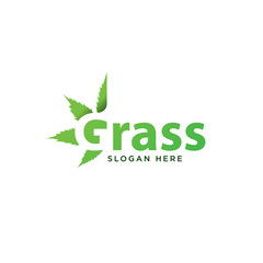 Grass cannabis leaf negative space lettering logo template vector