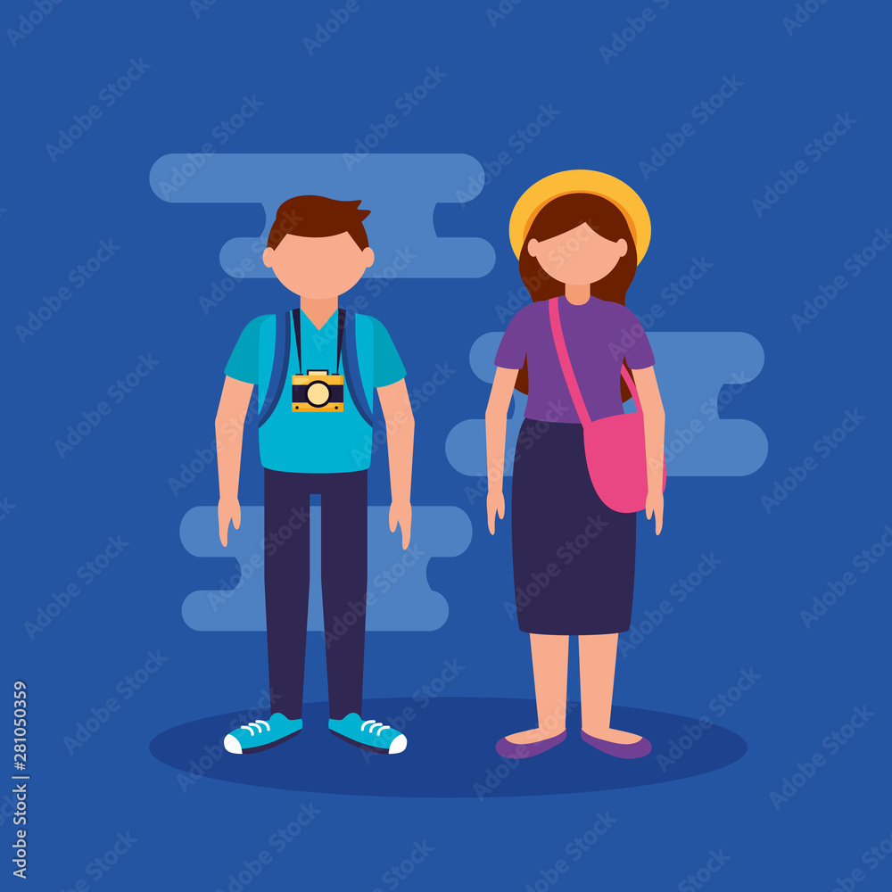 Sticker people and travel flat design