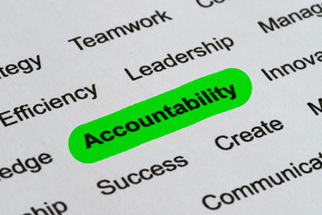 Accountability - Ethics Business Buzzwords, printed on white paper and hihglighted