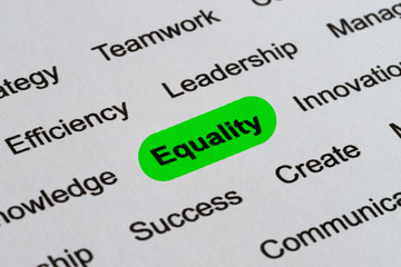 Equality - Ethics Business Buzzwords, printed on white paper and hihglighted