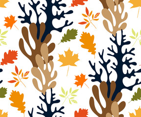 Fototapeta na wymiar Vector autumn leaves and rowan seamless pattern. Floral stock vector illustration