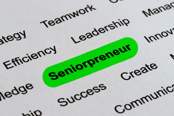 Obraz premium Seniorpreneur - Ethics Business Buzzwords, printed on white paper and hihglighted