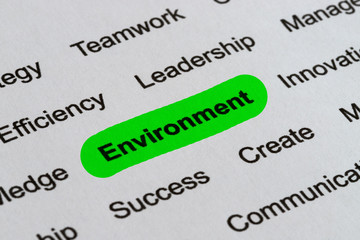 Fototapeta premium Environment - Ethics Business Buzzwords, printed on white paper and hihglighted