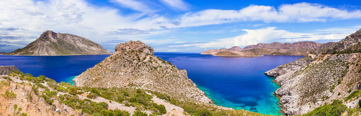 Amazing Greece series, beautiful nature - stunning view of Telendos island. Kalymnos, Dodecanese